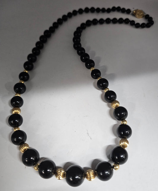 14k gold and black onyx bead necklace
