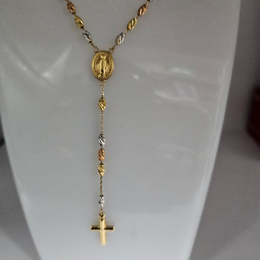 18ct white/yellow/rose gold diamond cut rosary bead necklace