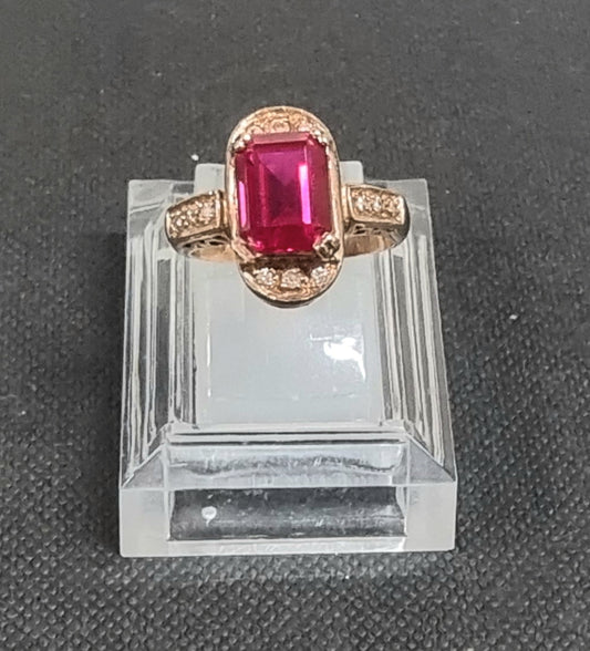 9K Rose Gold Synthetic Ruby and Diamonds Ring