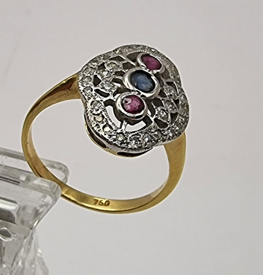 18CT  Ruby,Sapphire and Diamond ring