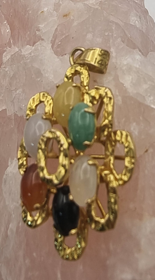 14 kt Multi color jade pendant