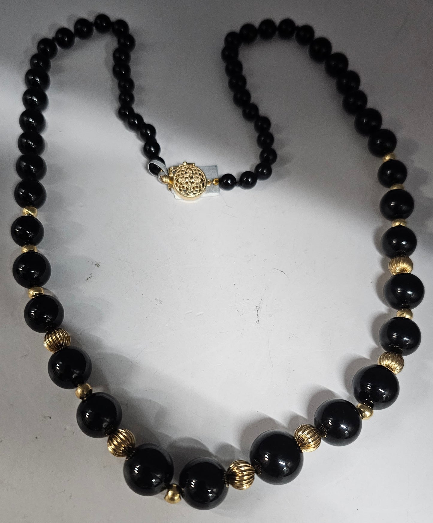 14k gold and black onyx bead necklace