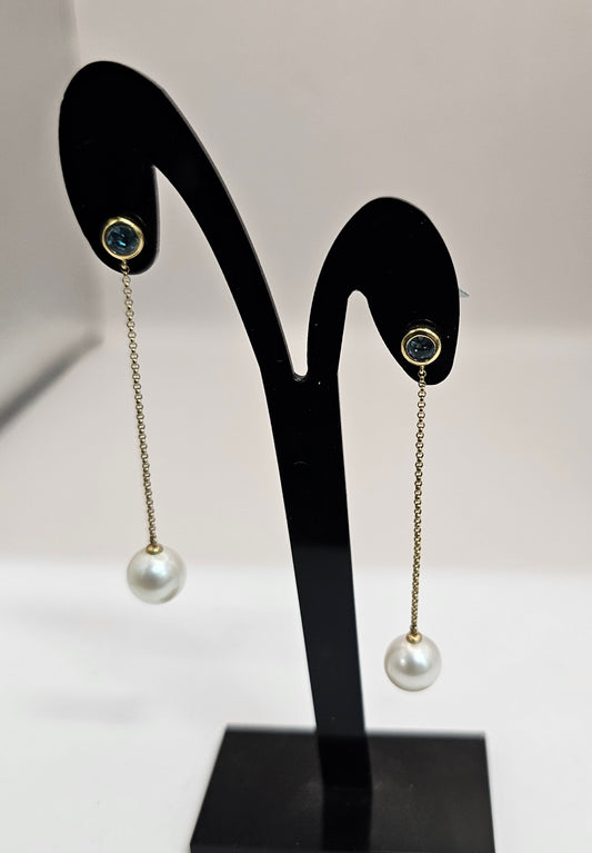 14ct gold  drop chain pearls Earing