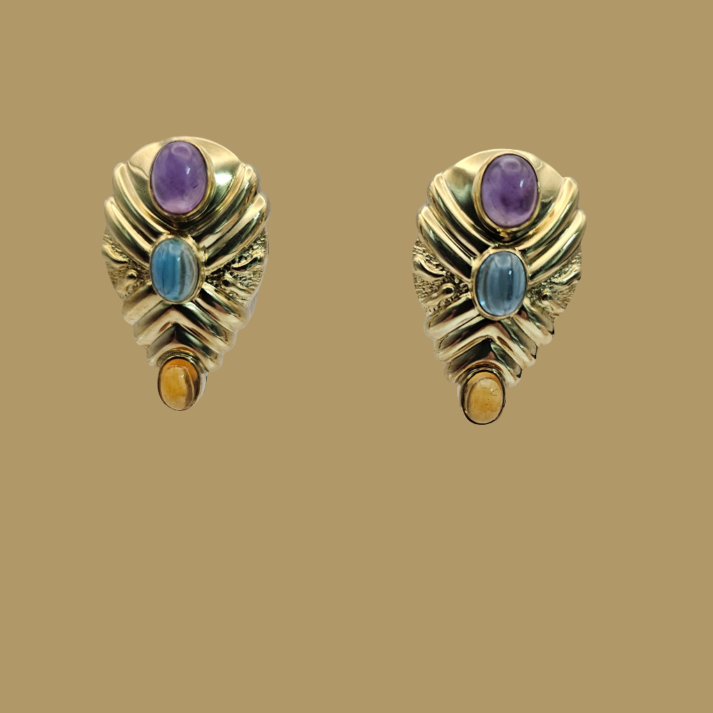 14ct yellow gold gemstone clip on Earing