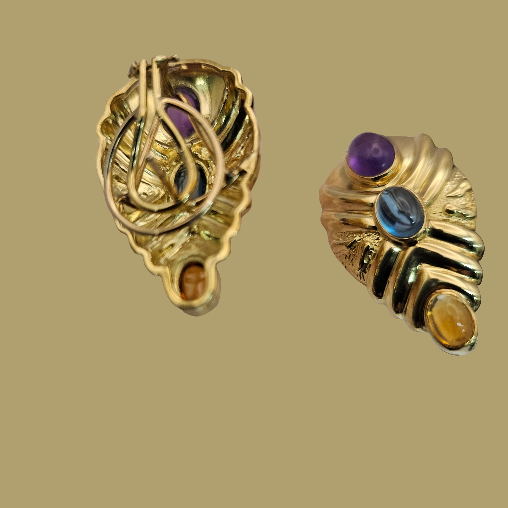 14ct yellow gold gemstone clip on Earing